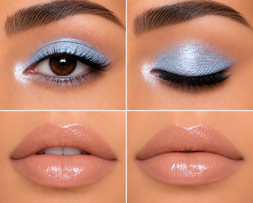 Icy Blue Glitter + Glossy Nude