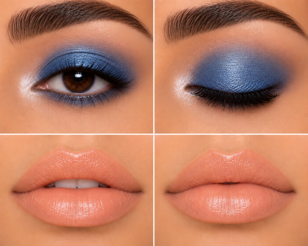 Denim Blue Eyeshadow + Peach Nude