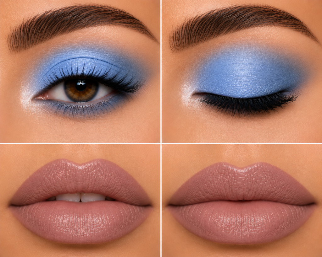 Powder Blue Eyeshadow + Mauve Nude