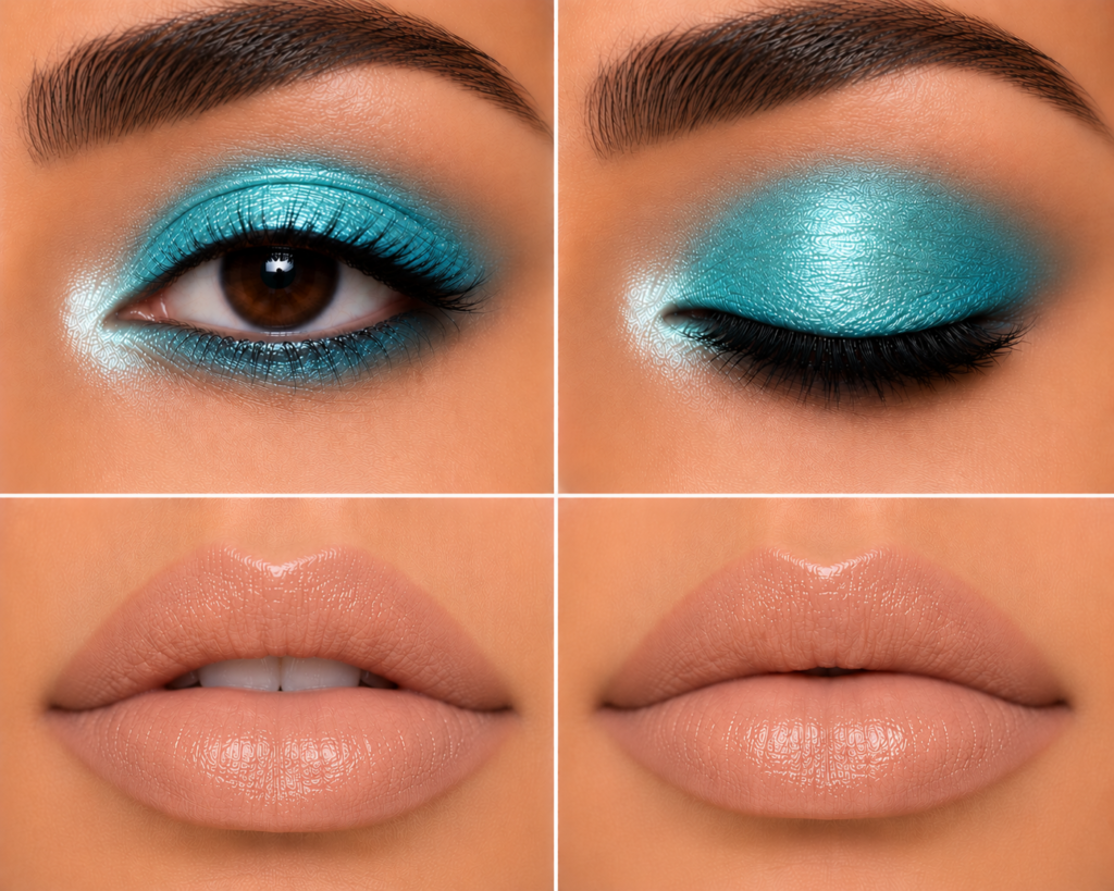 Turquoise Eyeshadow + Soft Nude Lip